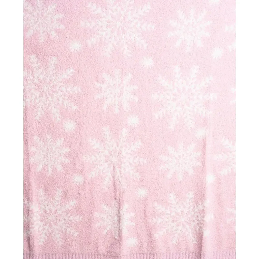 New Magaschoni Reversible Pink & White Snowflake Throw Blanket Christmas Winter